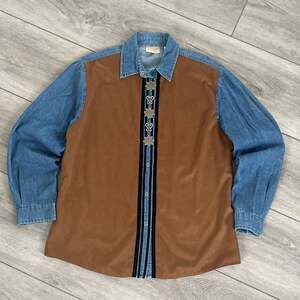 Vintage Wrangler Western Denim Shirt with Faux Suede Front Panels and Concho Det